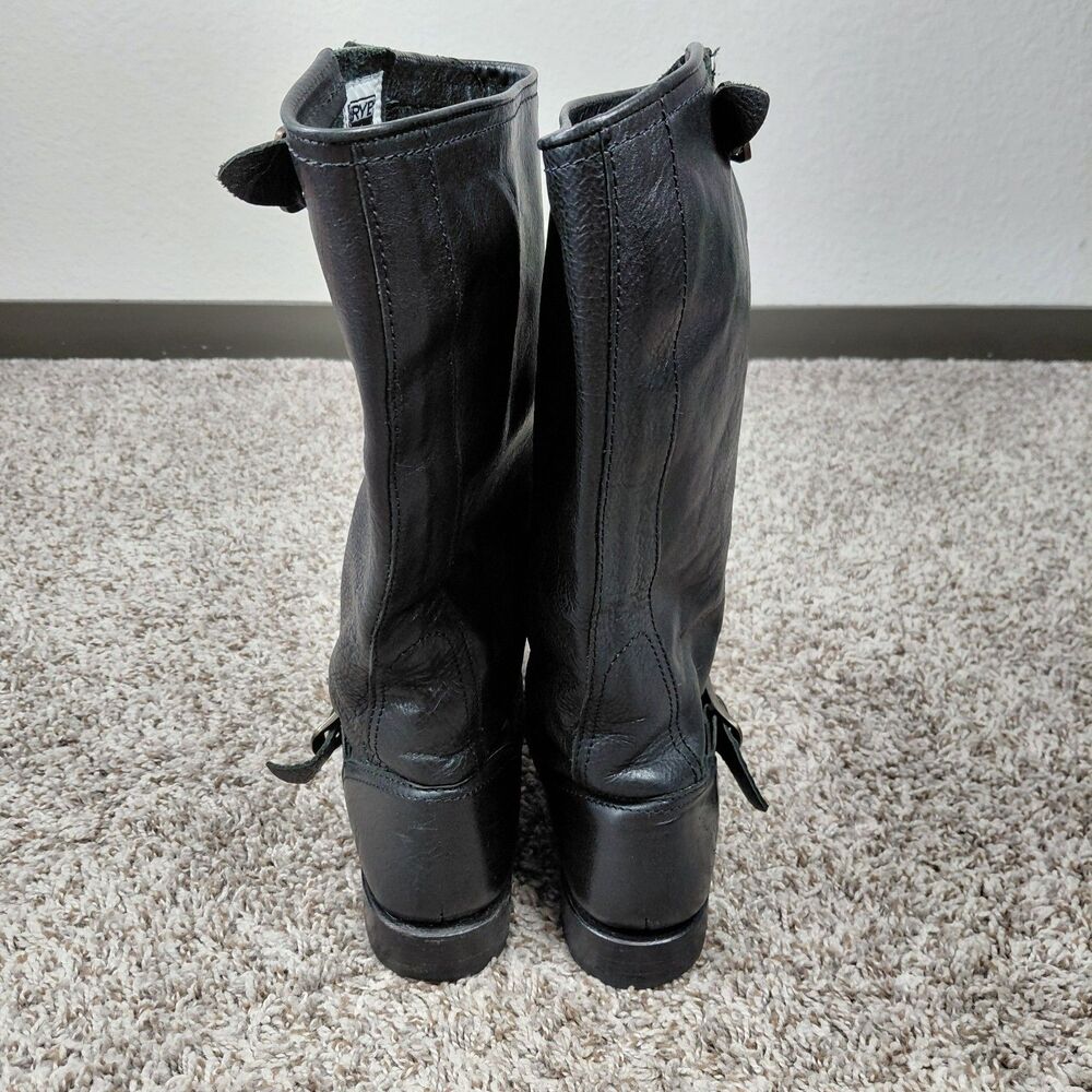 Frye Veronica Slouch Boots Womens 8.5 B Black Leather Riding Moto Harness Buckle - Picture 4 of 11